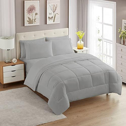 King Size Comforter Set with Sheets - 7-Piece Bedding Collection - 1 Comforter, 1 Fitted Sheet, 1 Flat, 4 Pillowcases - Deep Pocket - Soft & Breathable Premium Quality - Ideal for All Seasons, Silver