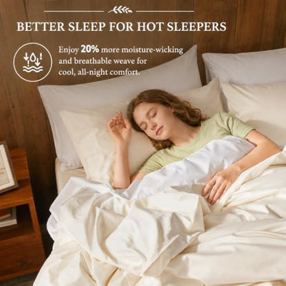 Cotton Duvet Cover Set 100% Egyptian Cotton Oversized King Size - 3 Piece with Zipper Closure Breathable Durable Soft Comfy Home Bedding Set(Cream White, 120"x98")
