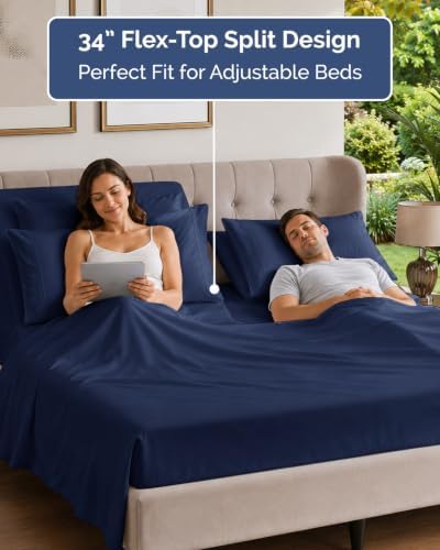 Flex Top Split Head King 6 Piece Sheet Set - Soft & Cooling - Navy Blue