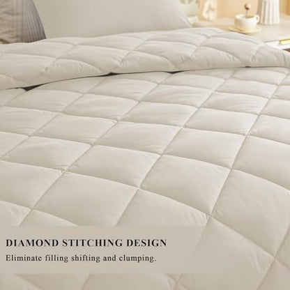 Oversized King Comforter, Extra Large King Size Comforter Oversized, All Season Soft Lightweight Quilt Down Alternative Duvet Insert with 8 Corner Tabs（120x98, Beige）