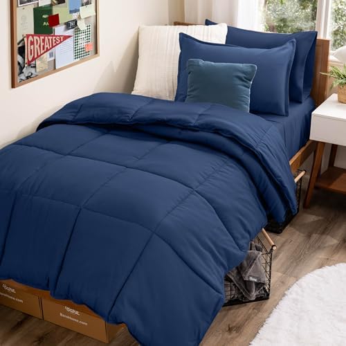 Bare Home Bed-in-A-Bag 5 Piece Set (Twin XL, Dark Blue/Dark Blue)