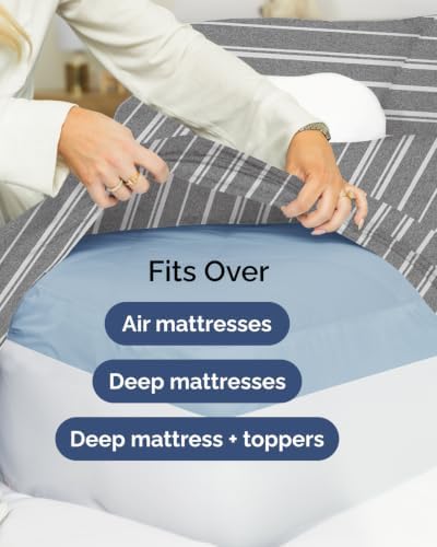 Extra Deep Flex Top Split Head King Sheet Set - 6pc Sheets - Grey Stripes