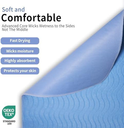 Accompagner Incontinence Bed Pads Washable Waterproof, Ultra-Absorbent Reusable Underpads for Diaper Changing, Nursing, Bedridden, Adults, Seniors, Kids and Dogs (Blue, 36"x36"(Pack of 4))