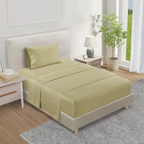 Egyptian Cotton Sateen Weave Twin Sheets Set, 3PC Twin Bed Sheets - Seafoam