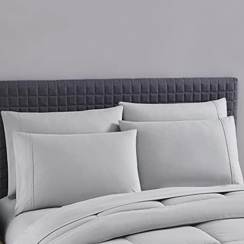 Sweet Home Collection 7 Piece Comforter Set Bag Solid Color All Season Soft Down Alternative Blanket & Luxurious Microfiber Bed Sheets, Silver, Twin XL
