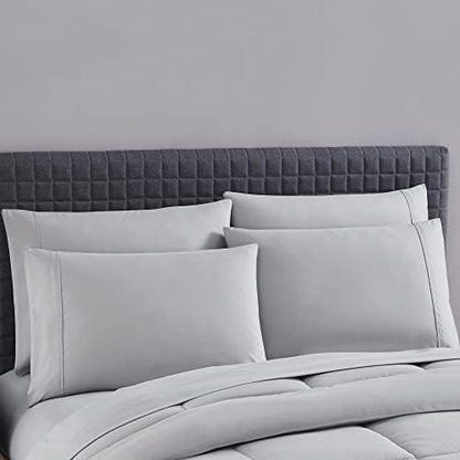 Sweet Home Collection 7 Piece Comforter Set Bag Solid Color All Season Soft Down Alternative Blanket & Luxurious Microfiber Bed Sheets, Silver, Twin XL