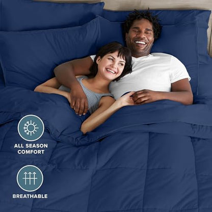 Bare Home Bed-in-A-Bag 7 Piece Set (Queen, Dark Blue/Dark Blue)