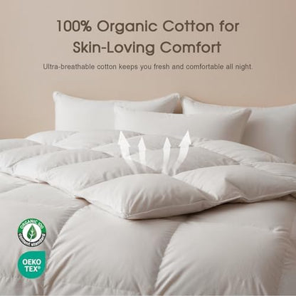 Feather Down Duvet Insert Oversized Queen, 100% Organic Cotton White
