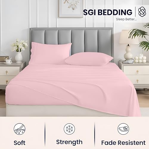 SGI bedding 100% Egyptian Cotton Sheets King Size – Cooling Sheets, Soft Breathable Pink Bedding, Luxury Bedding, Luxury Hotel Sheet Set, Deep Pocket 15", 4 Piece Set