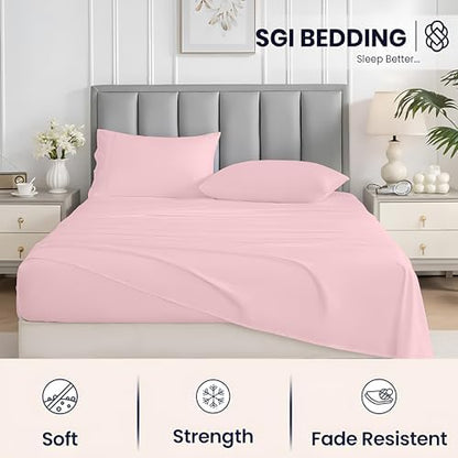 SGI bedding 100% Egyptian Cotton Sheets King Size – Cooling Sheets, Soft Breathable Pink Bedding, Luxury Bedding, Luxury Hotel Sheet Set, Deep Pocket 15", 4 Piece Set