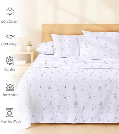 RUVANTI 100% Cotton California King Sheet Set, Percale Sheets, Burgeon