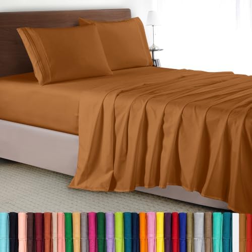 Elegant Comfort Luxury 4-Piece Bed Sheet Set - Luxury Bedding 1500 Premium Hotel Quality Microfiber, Wrinkle Resistant Cool & Breathable, Easy Elastic Fitted, King, Mocha