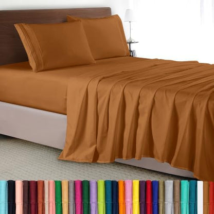 Elegant Comfort Luxury 4-Piece Bed Sheet Set - Luxury Bedding 1500 Premium Hotel Quality Microfiber, Wrinkle Resistant Cool & Breathable, Easy Elastic Fitted, King, Mocha