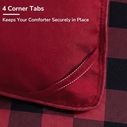 downluxe Lightweight Plaid Comforter Set (King) with 2 Pillow Shams - 3-Piece Set - Red/Black Plaid - Down Alternative Reversible Comforter