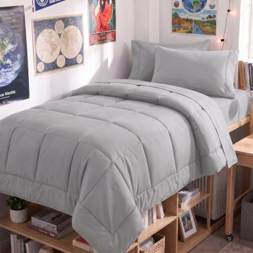CozyLux Twin XL Comforter Set French Grey - 5 Pieces Twin XL Bed in a Bag