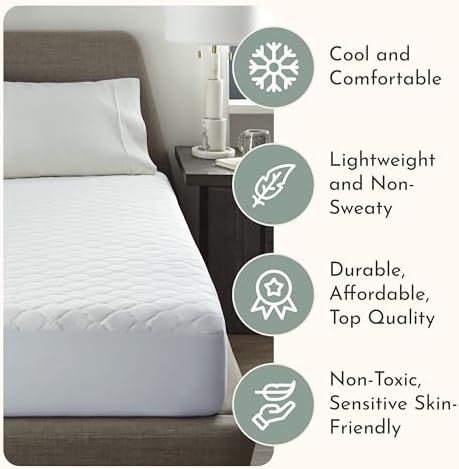 100% Cotton Organic Mattress Protector | Breathable & Noiseless Quilted GOTS Organic Mattress Pad with Premium 300GSM Durability | Machine Washable Bed Protector with Deep Pocket (White, Cal King)