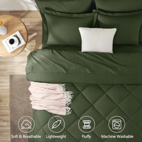 CozyLux Oversized King Comforter Set 120"x98", 7 Piece, Olive Green