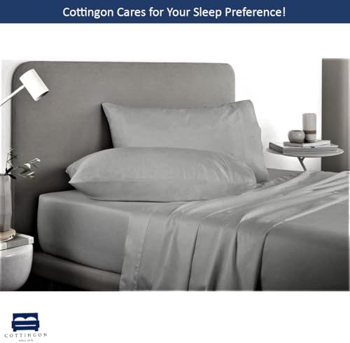 Cottingon 5 PC Split King Sheets Fits 16" Deep, Egyptian Cotton, Light Grey