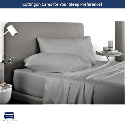 Cottingon 5 PC Split King Sheets Fits 16" Deep, Egyptian Cotton, Light Grey