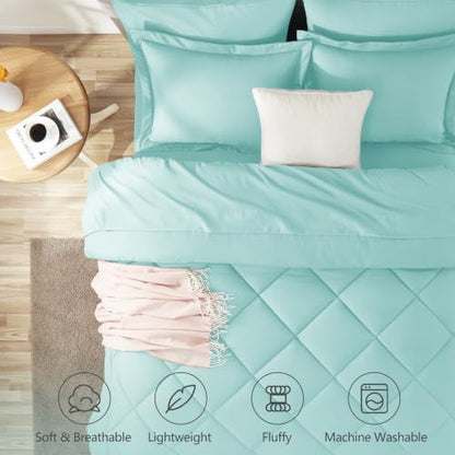 CozyLux Oversized Queen Comforter Set 98"x98", 7 Piece, Spa Blue