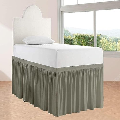 Crown Collection Twin XL 32" Inch Drop Long Dorm Bed Skirt, Ruffled Pattern College Dorm Room Bed Skirts, Split Corner, Easy Care, No Wrinkle Cotton Microfiber Bed Skirt