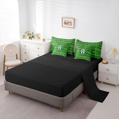 Erosebridal Soccer Green Gaming Boys Kids Football Court 7 Piece Bedding Set Twin | Hexagon Honeycomb Comforter Set with Sheets Striped Bed in A Bag Sports Theme Playground Bed Sets