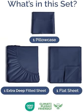 Extra Deep Twin Sheet Set - 3 Piece Breathable & Cooling Sheets - Navy Blue