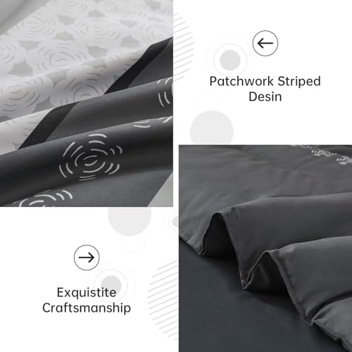 Anibedding Grey Comforter Set King Size,8 Pieces Striped Bed in a Bag