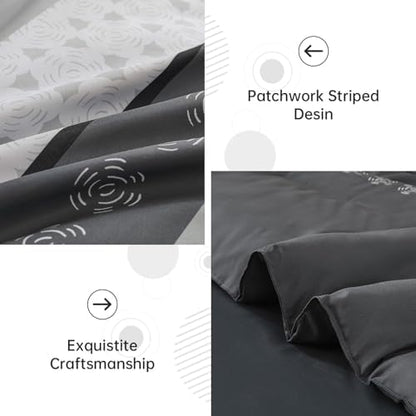 Anibedding Grey Comforter Set King Size,8 Pieces Striped Bed in a Bag