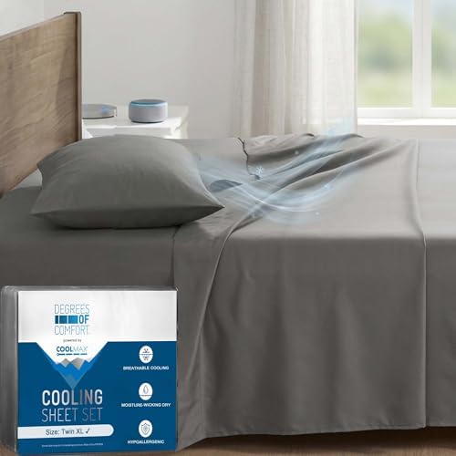 Coolmax® Cooling Sheets for Hot Sleepers, Twin XL Size, Grey