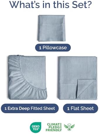 Extra Deep Twin Sheet Set - 3 Piece Breathable & Cooling - Heathered Blue
