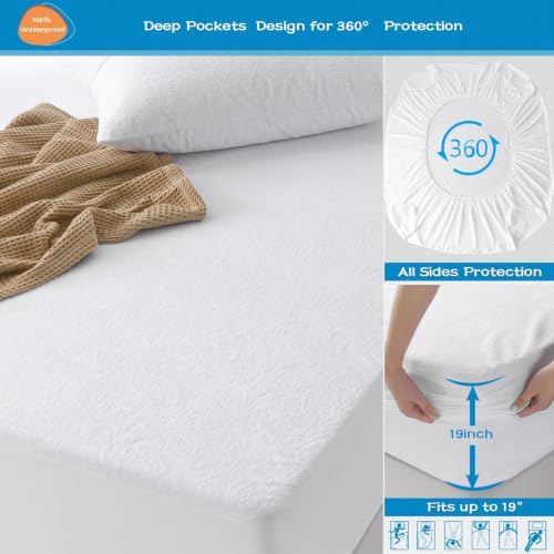 GRT 2 Pack Full Mattress Protector Waterproof, Breathable & Noiseless Premium Terry Waterproof Mattress Protector Fitted Deep Pocket from 5" to 19", Smooth Full Mattress Cover Machine Washable