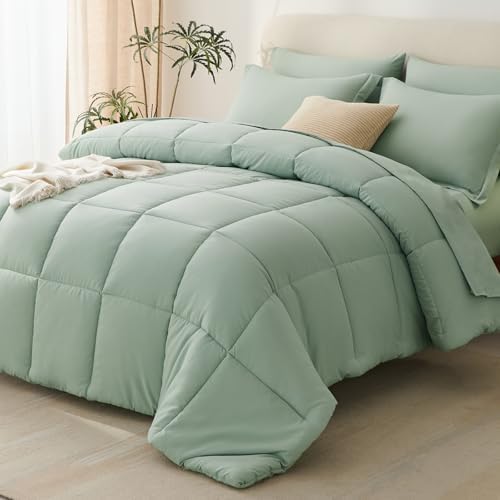 CozyLux King Size Comforter Set, 7-Piece Bed in a Bag, Sage Green