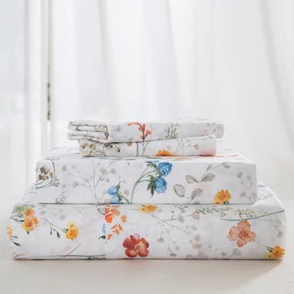 DAUAOTO Twin XL Cotton Sheets Set Printed Bedding Sets, Up to 14" Deep Mattress, Farmhouse Pattern Bedlinen for Twin Extra Long Bed, Botanical Garden