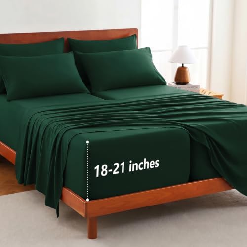 CozyLux Split King Sheets 7-Piece, 21-Inch Deep Pocket, Soft Brushed Feel