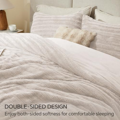 BEDELITE Faux Fur Queen Comforter Set, Fluffy Bed Set, Linen