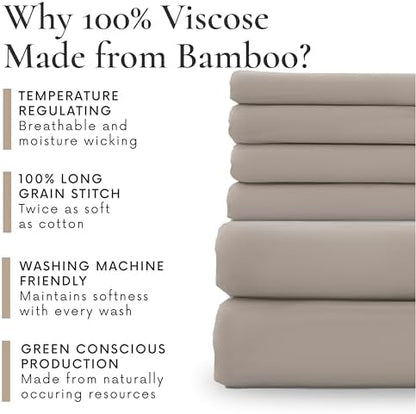Bamboo Bay 6 Piece Queen Size Sheet Set, 100% Viscose Made from Bamboo, Breathable, Ultra Soft Cooling Bed Sheets for Hot Sleepers, Beddings with Deep Pockets Fit 16" Mattress, Sand Beige