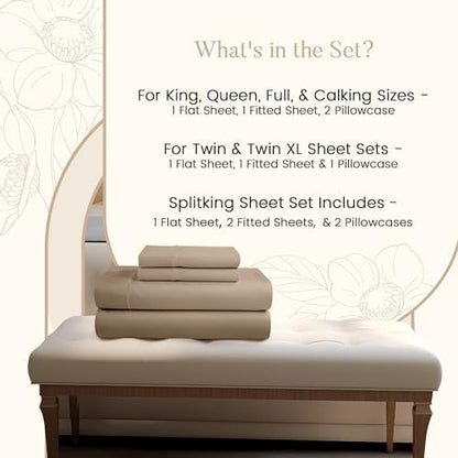 800 Thread Count Bed Sheets For Twin Bed, 15" Deep Pocket Sheets - Taupe