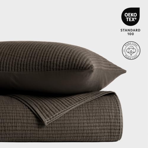 EVERGRACEHOME Cotton Ribbed Matelassé Coverlet Set, Queen Size, Dark Brown