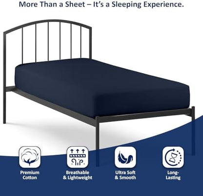 1 PC Cot Size 25" x 75" Fitted Sheet Only, 100% Egyptian Cotton, Navy Blue