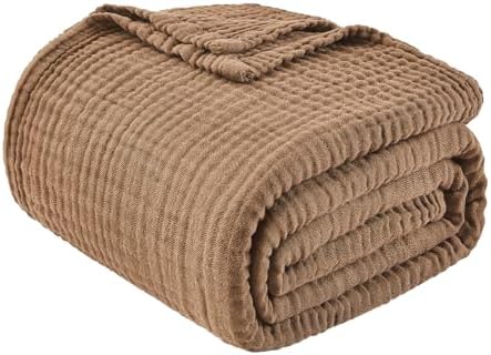 EMME Muslin Blankets for Adults Bedding Breathable Gauze Brown Super King