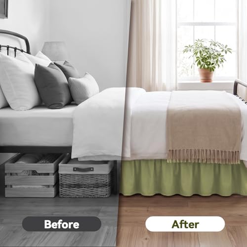 RIMELA Bed Skirt with Split Corners, Queen, 15 Inch Drop, Sage Green