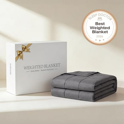 RJOP Cooling Weighted Blanket for Adults (5lbs, 41"x60") Heavy Blanket with Premium Glass, Queen Size Perfect for 190-210 lbs, Soft Breathable, Dark Grey