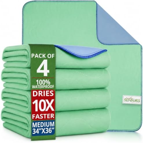 Bed Pads Washable Waterproof 34"x36"- Pack of 4 Incontinence Bed Pads