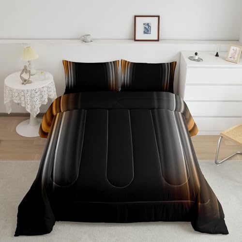Feelyou Geometric Ombre Bedding Set Men Adults Teens Orange Yellow Grey Black Comforter Set Kids Boys Girls Modern Quilt Collection 2Pcs Twin Size