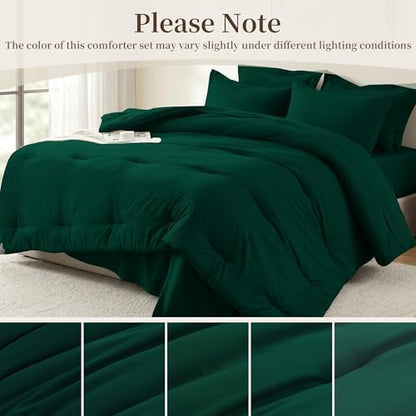 King Comforter Set 7 Piece with Lightweight Comforter, Dark Green