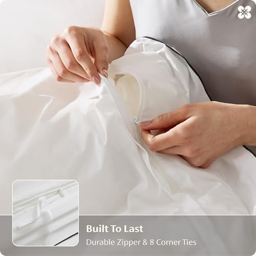 Bedsure PureWoven 100% Cotton Percale Duvet Cover King, Leaf Edge, White