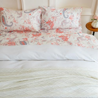 FADFAY Premium Cotton Percale Full Sheet Set, Vintage Pink Paisley Floral
