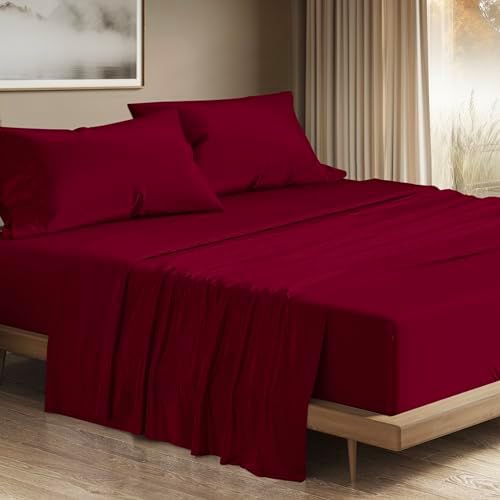 THREAD SPREAD 100% Egyptian Cotton Sheets California King Size - 1200 Series Plush Collection Cal King Size Sheets Set, 4 PC Luxury Bedsheet (Burgundy), Soft, Cooling, 17" Deep Pocket Bedsheet Set