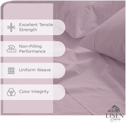 Linen Home Full Size 100% Cotton Percale Sheets, 4 Pc Set - Mauve Lavender